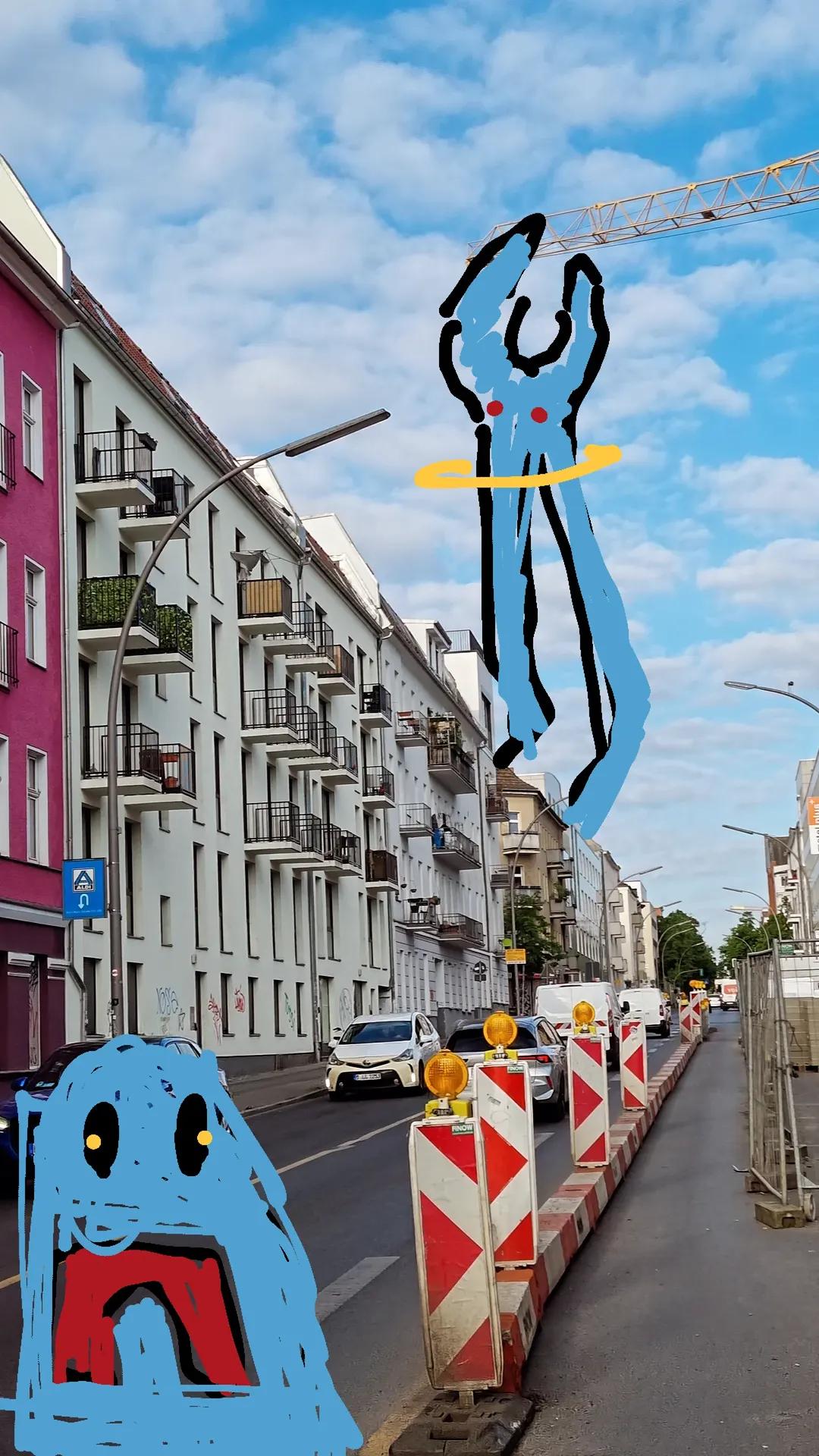 City Characters drawing over an urban scene, image 7