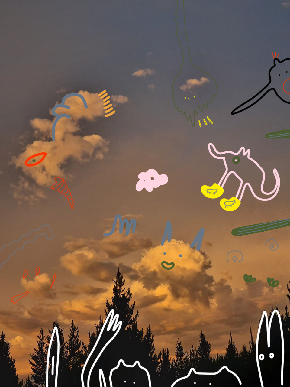 Sky Monsters drawing over clouds and sky, image 6