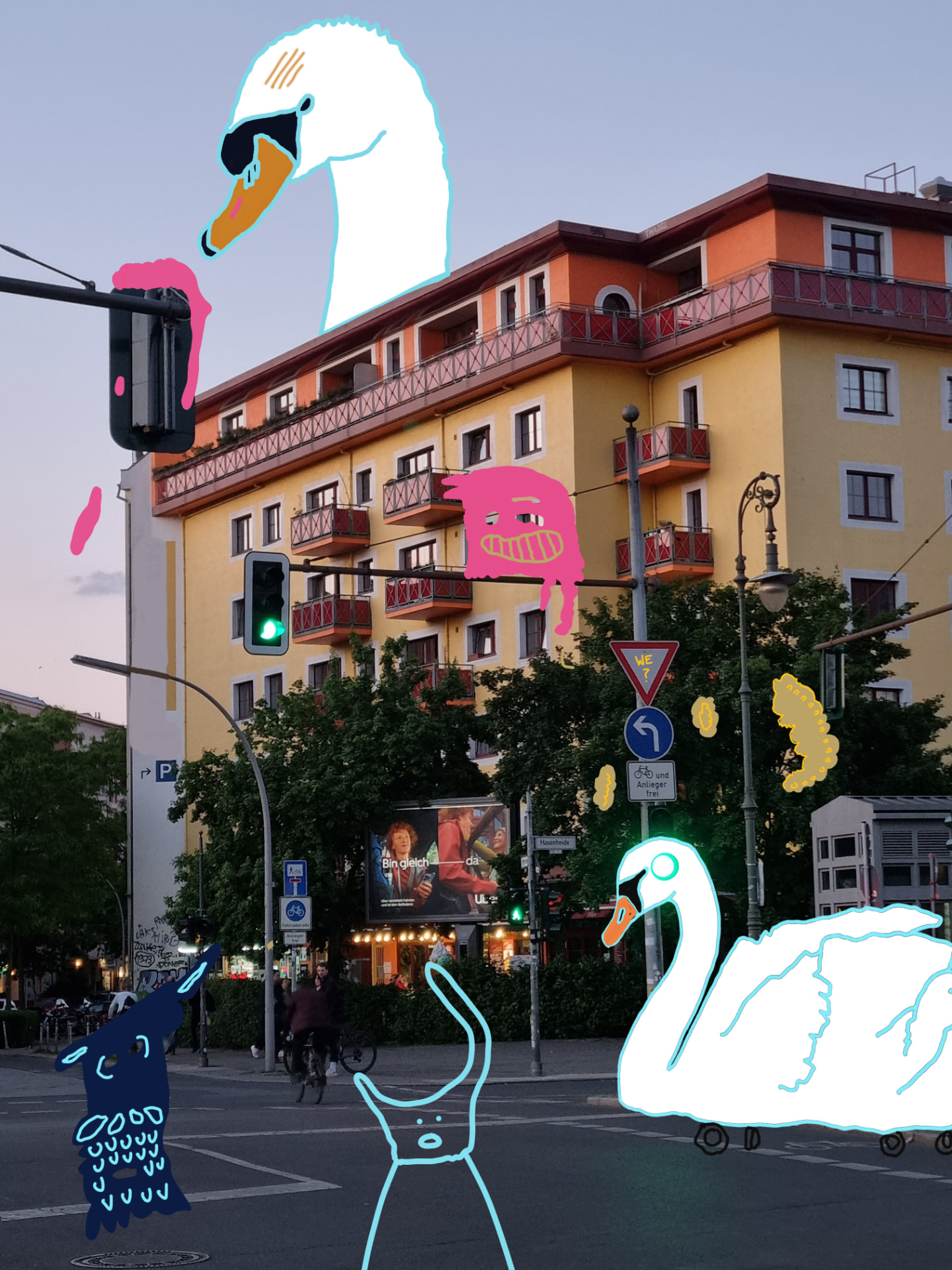 City Monsters drawing over a Berlin street scene, image 5