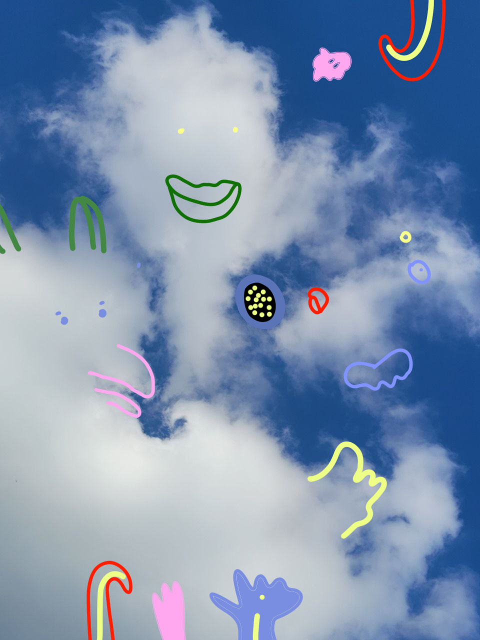 Sky Monsters drawing over clouds and sky, image 9