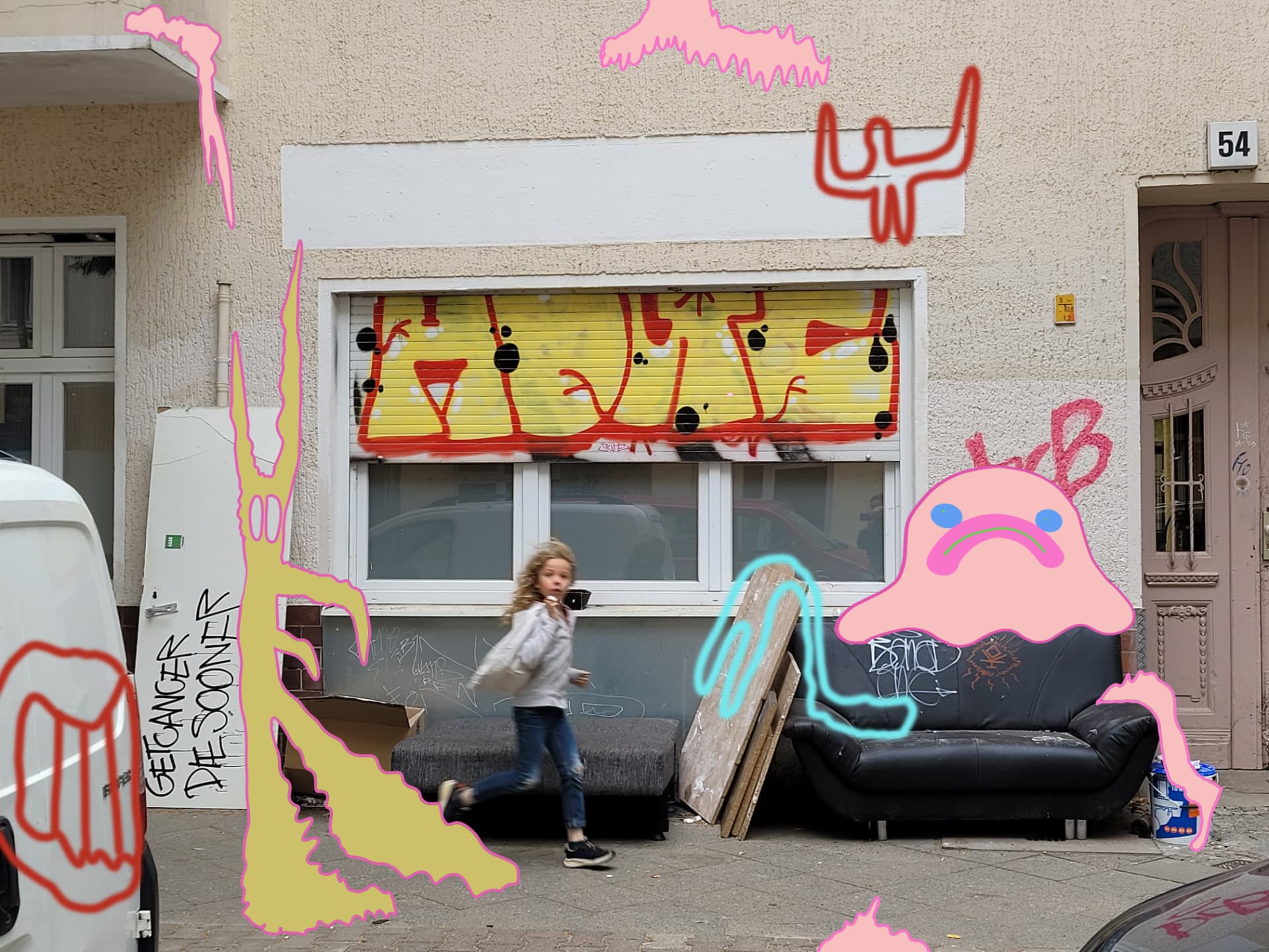 City Monsters drawing over a Berlin street scene, image 2