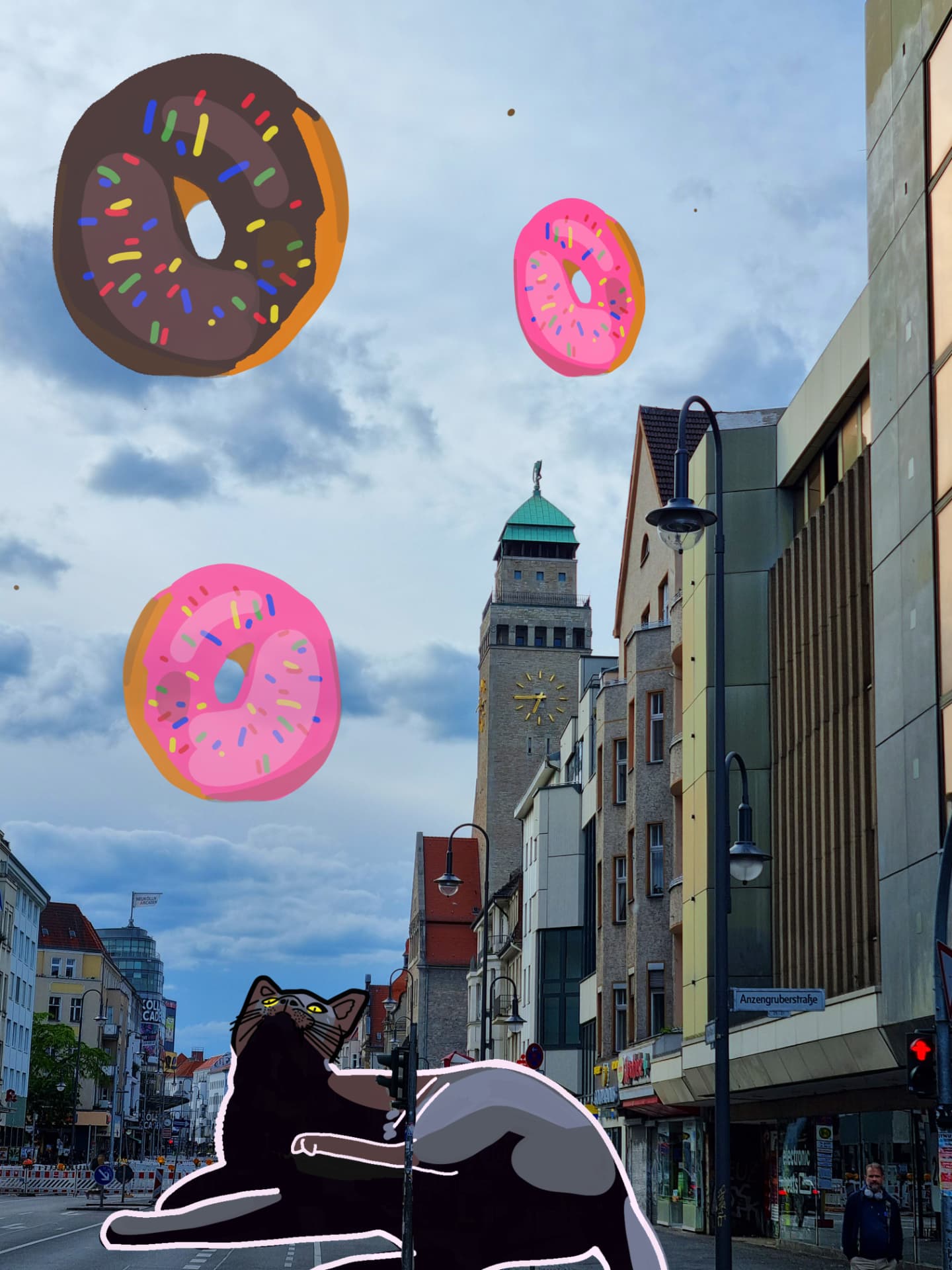 City Monsters drawing over a Berlin street scene, image 1