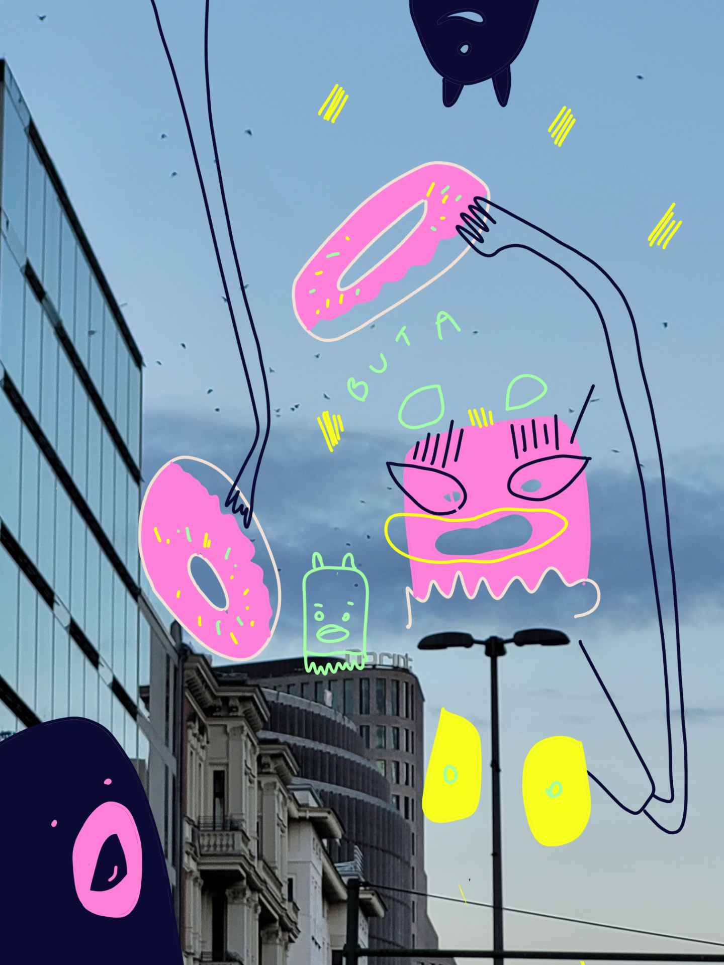 City Monsters drawing over a Berlin street scene, image 22