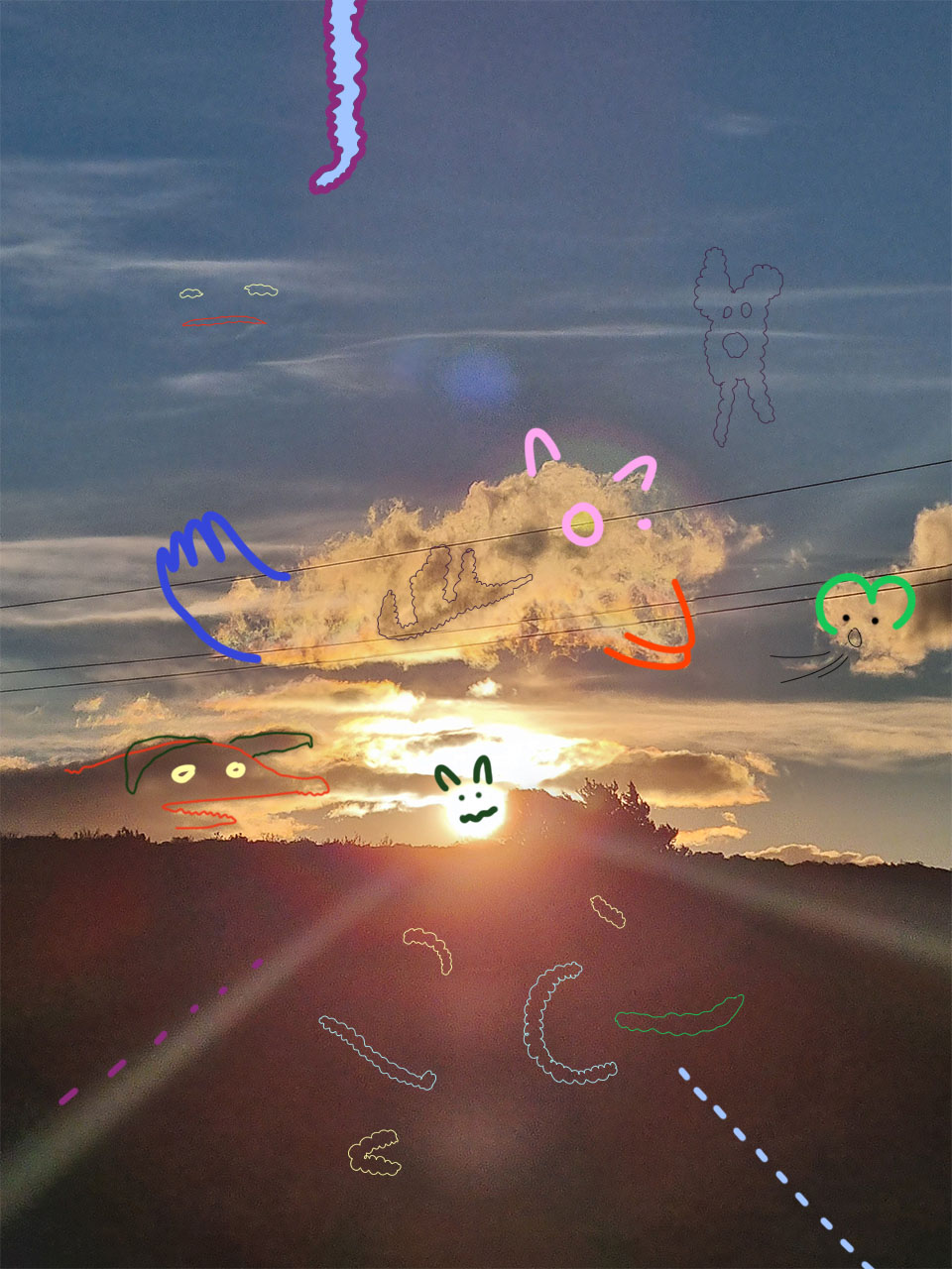 Sky Monsters drawing over clouds and sky, image 7