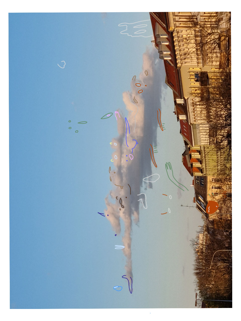 Sky Monsters drawing over clouds and sky, image 5