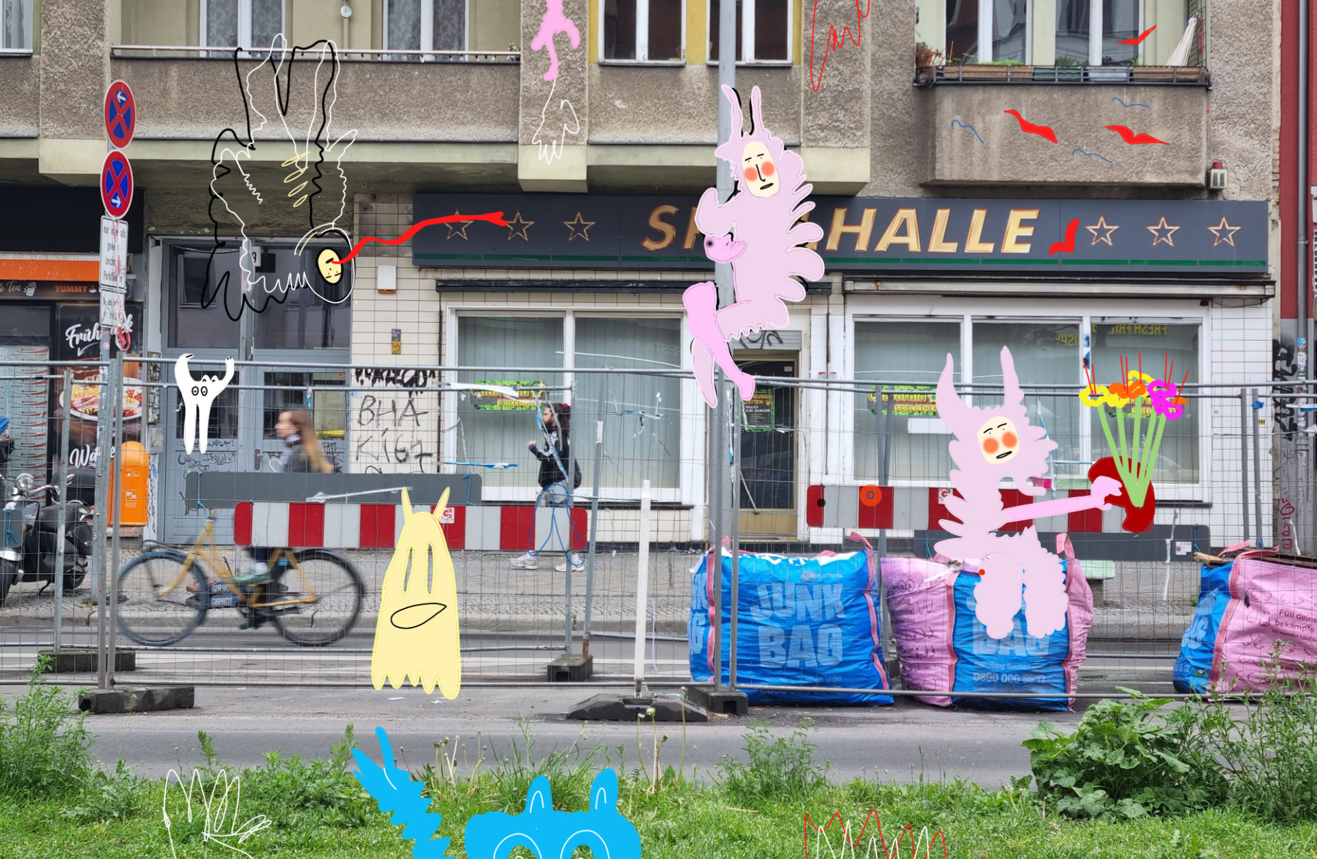 City Monsters drawing over a Berlin street scene, image 21