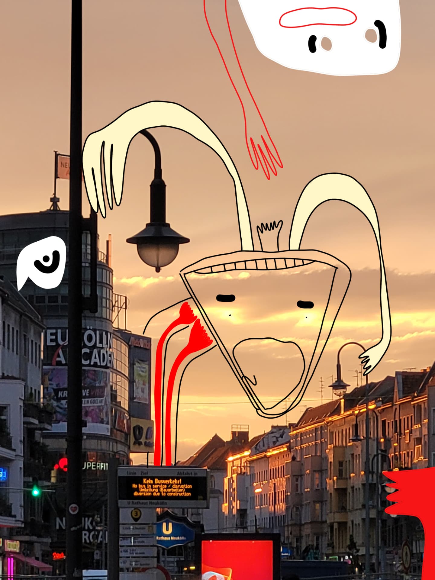 City Monsters drawing over a Berlin street scene, image 14