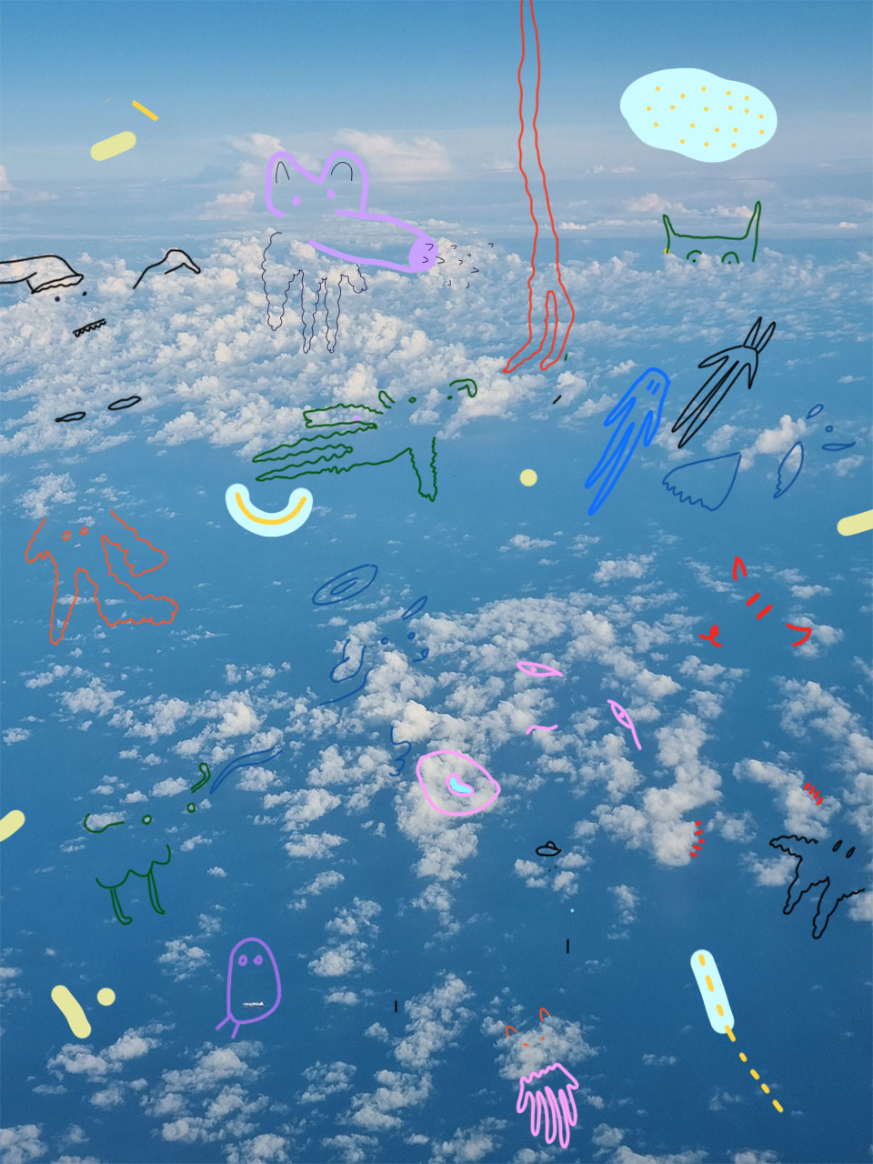 Sky Monsters drawing over clouds and sky, image 4