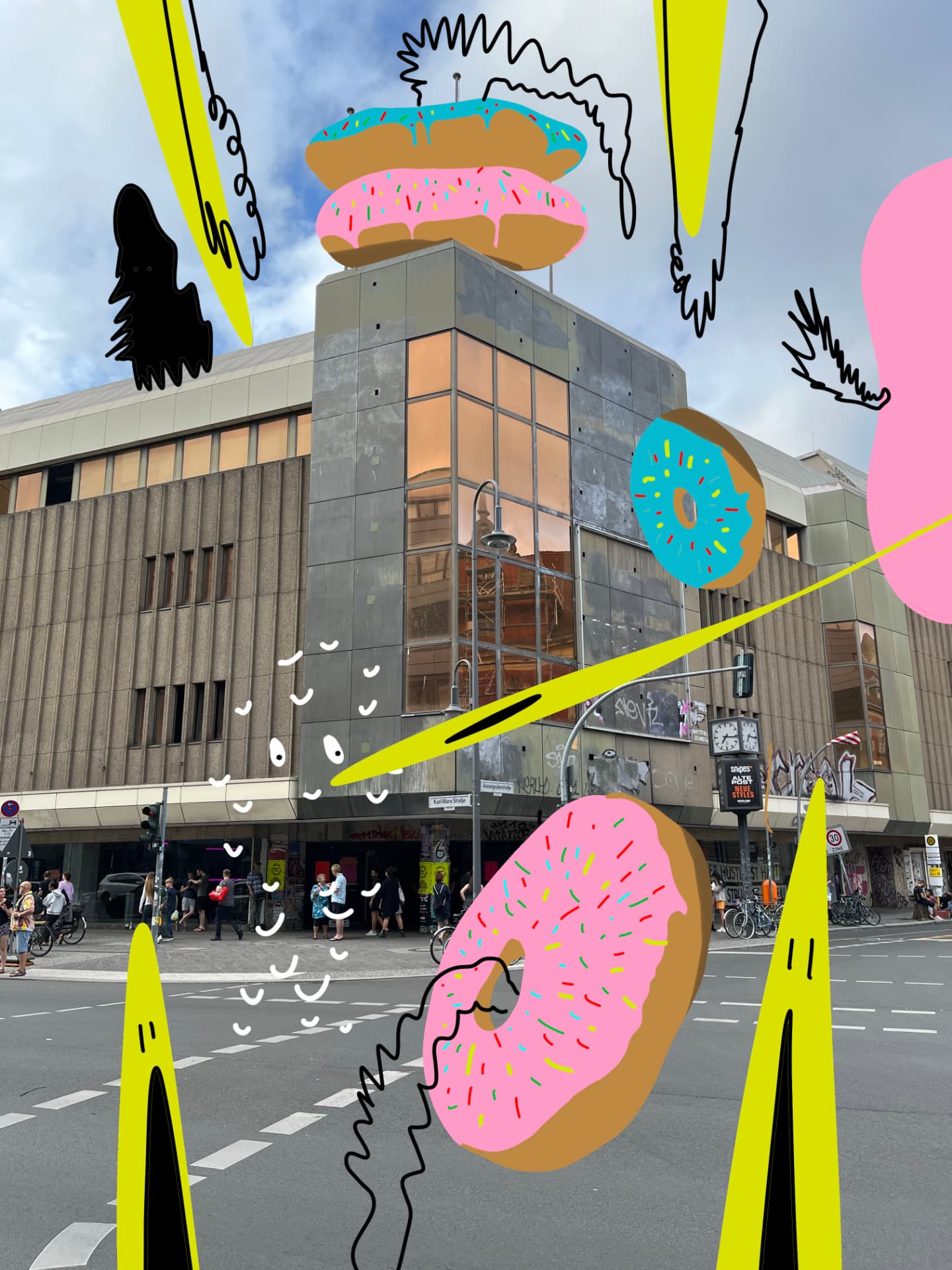 City Monsters drawing over a Berlin street scene, image 8
