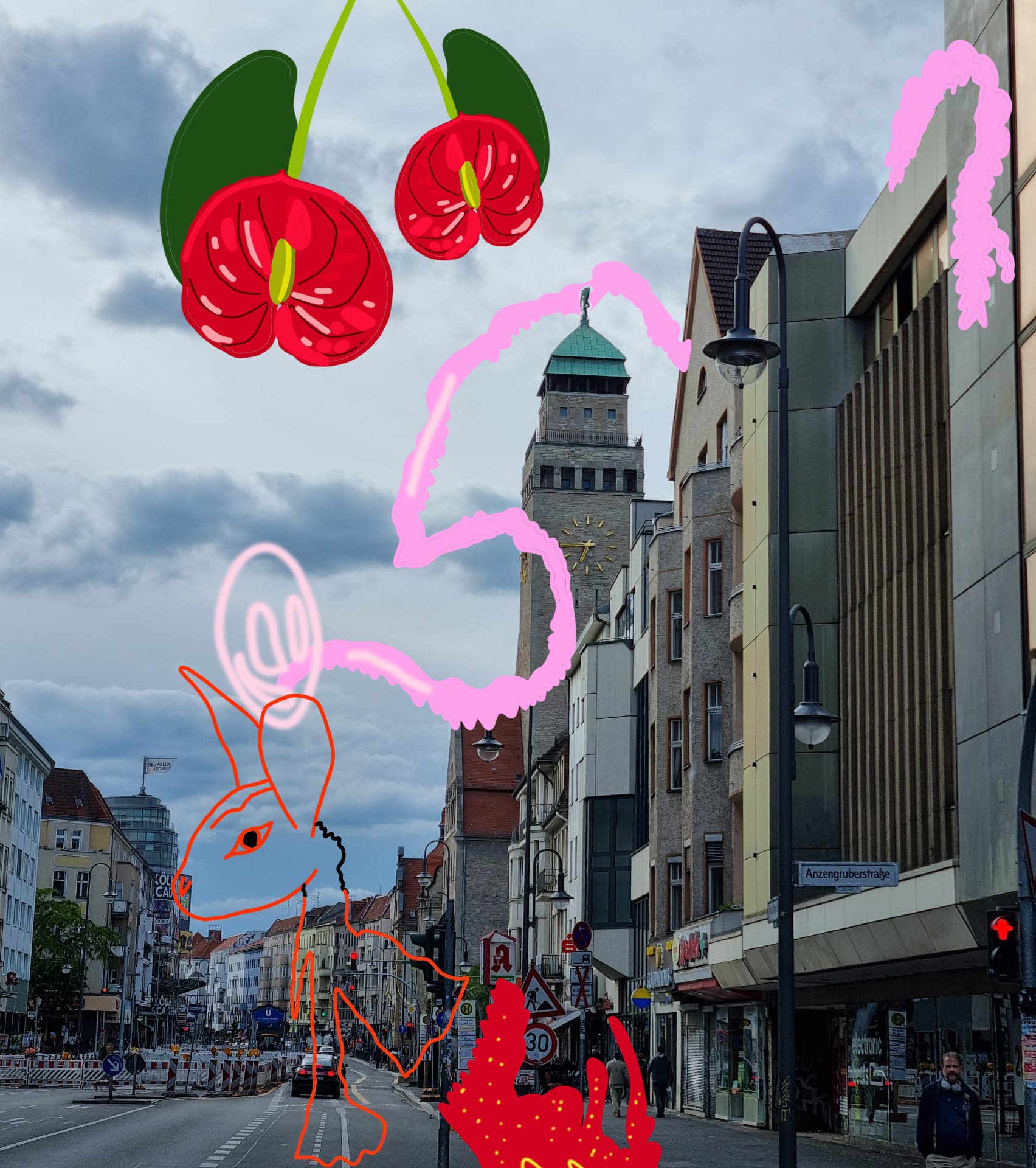 City Monsters drawing over a Berlin street scene, image 3