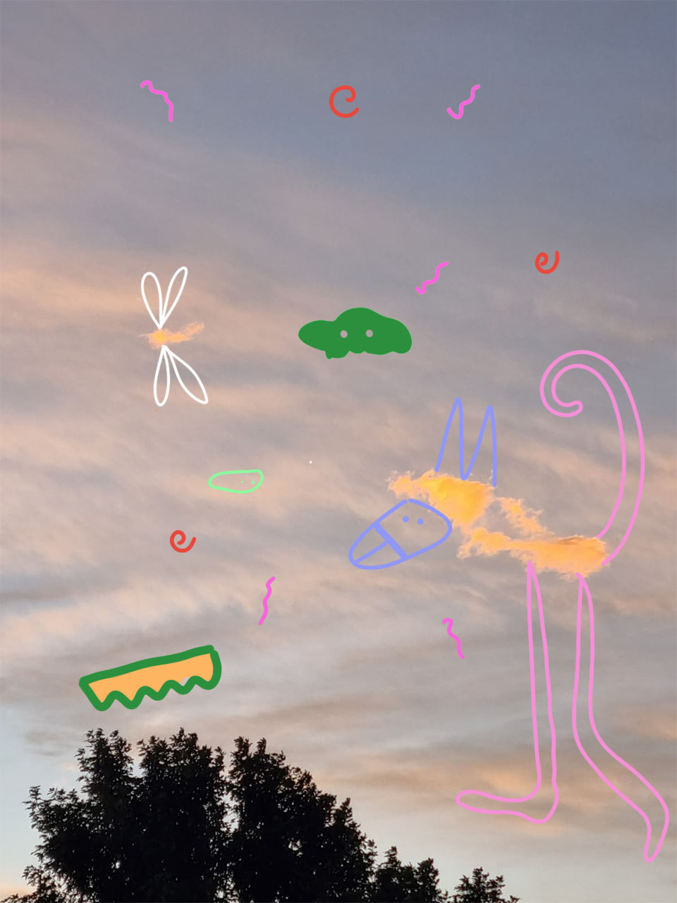 Sky Monsters drawing over clouds and sky, image 10