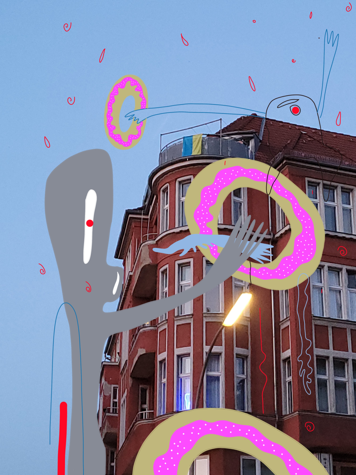 City Monsters drawing over a Berlin street scene, image 26