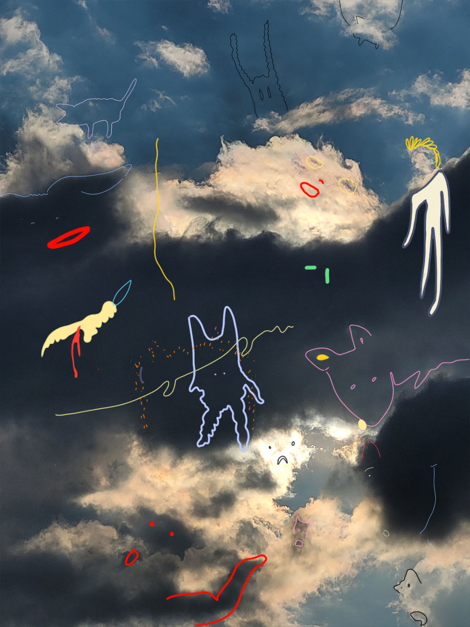 Sky Monsters drawing over clouds and sky, image 2