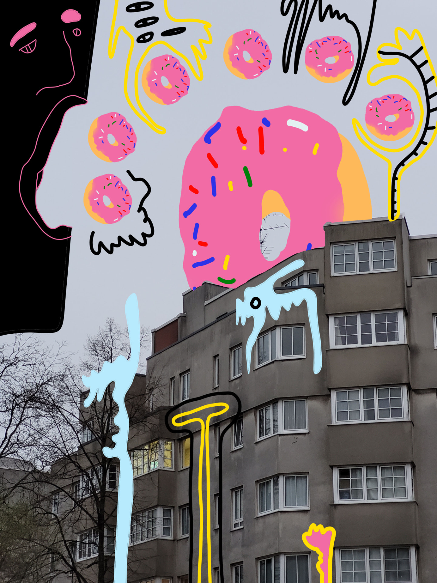 City Monsters drawing over a Berlin street scene, image 7