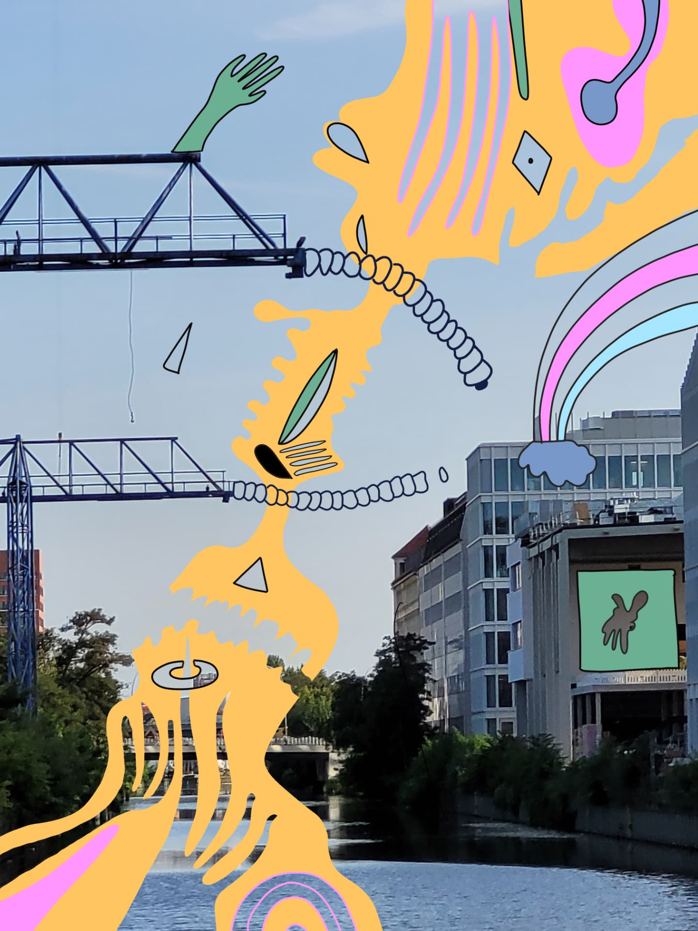 City Monsters drawing over a Berlin street scene, image 15