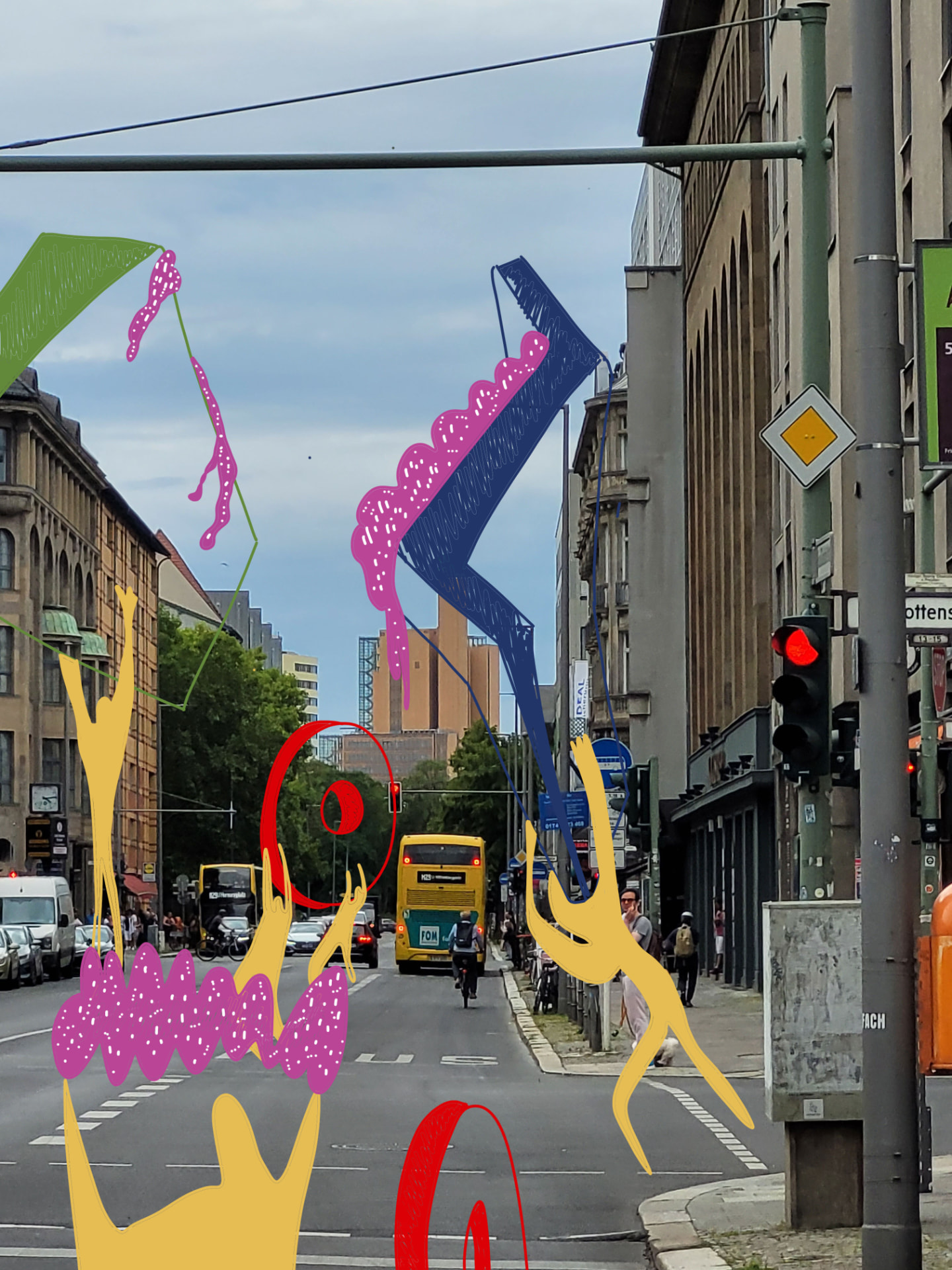 City Monsters drawing over a Berlin street scene, image 25