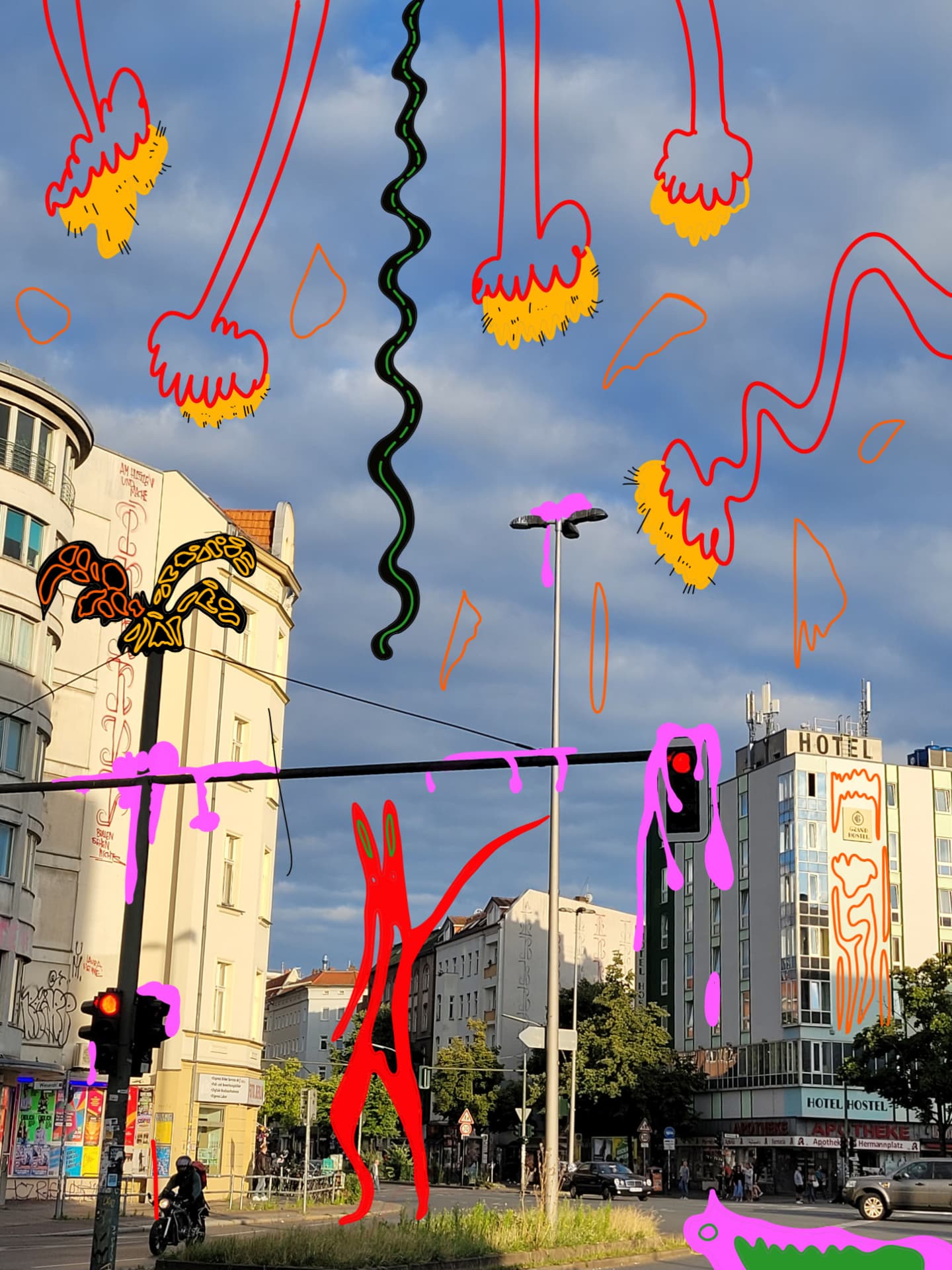 City Monsters drawing over a Berlin street scene, image 18