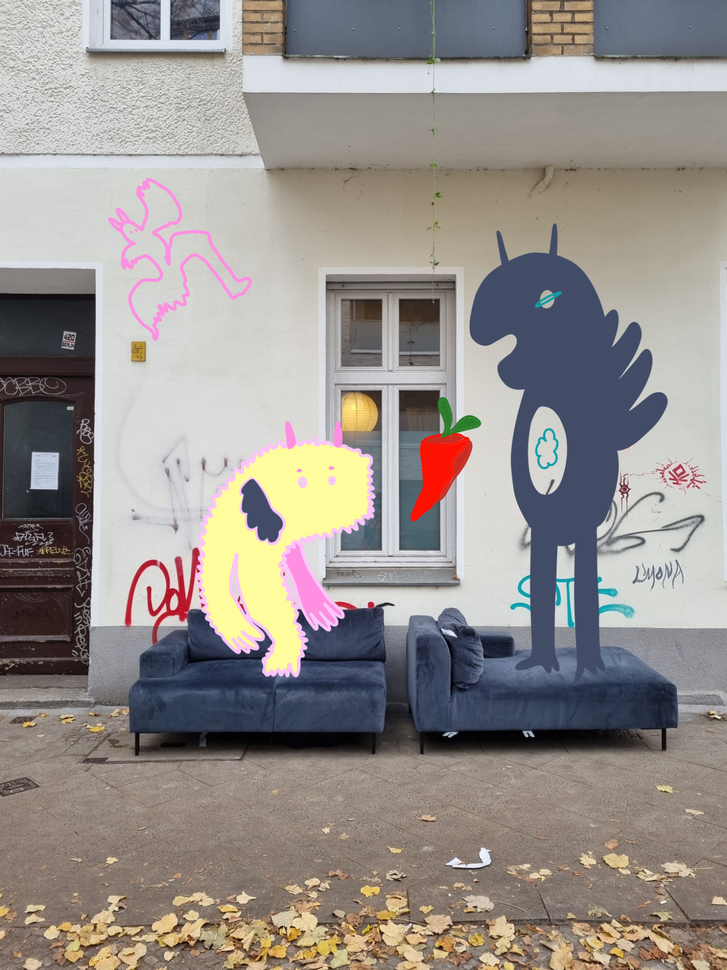 City Monsters drawing over a Berlin street scene, image 24