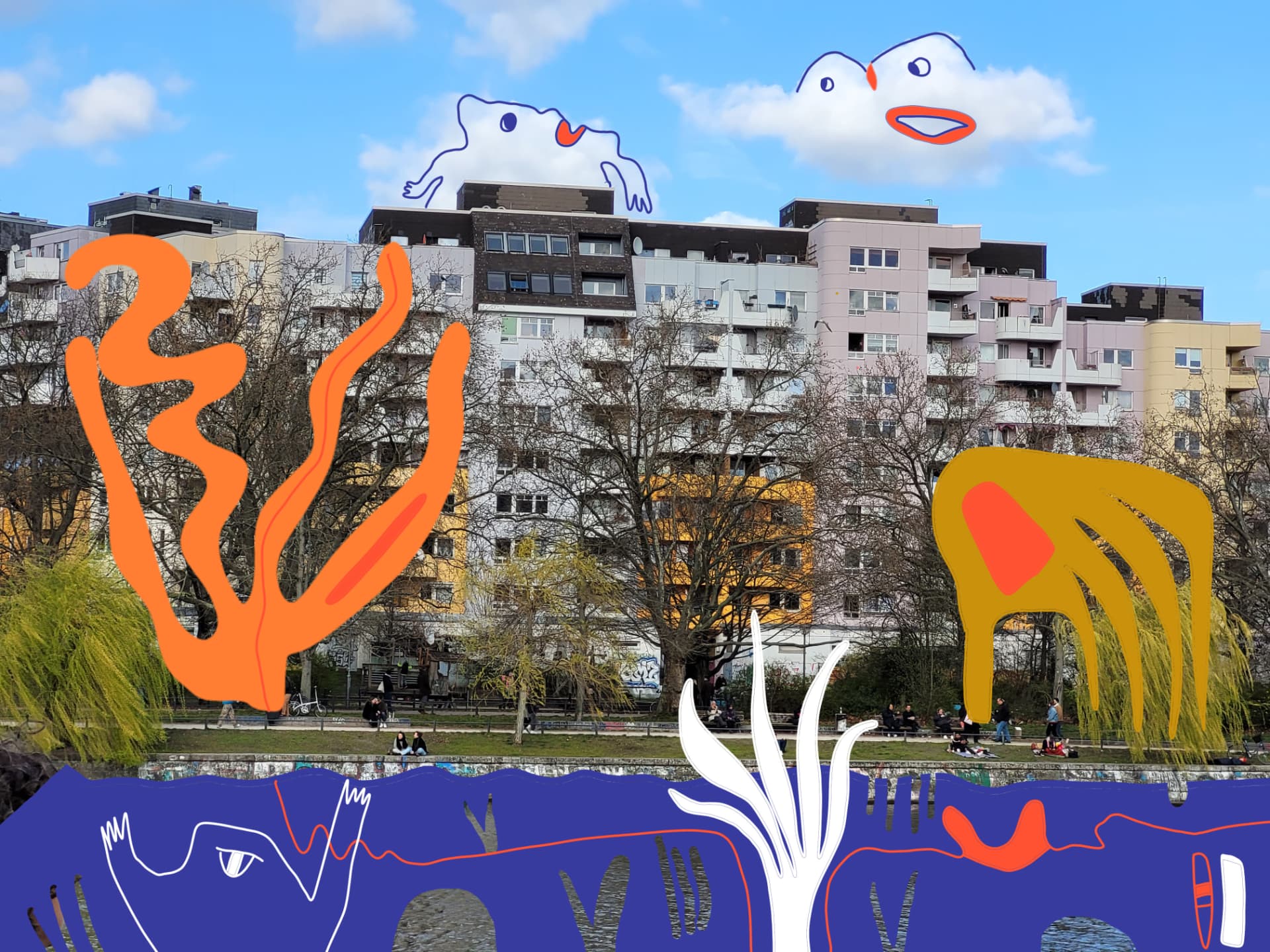 City Monsters drawing over a Berlin street scene, image 20